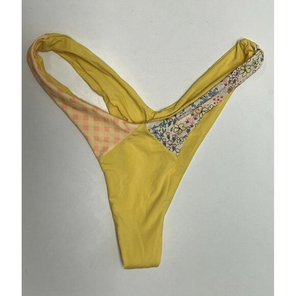 Oneone Bikini Top and Bikini Bottoms Yellow Floral Print Thong Size L/XL NEW - Picture 2 of 13